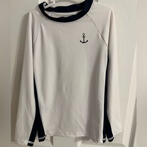 Janie and Jack LS Rash Guard (White & Navy Blue) Size 5